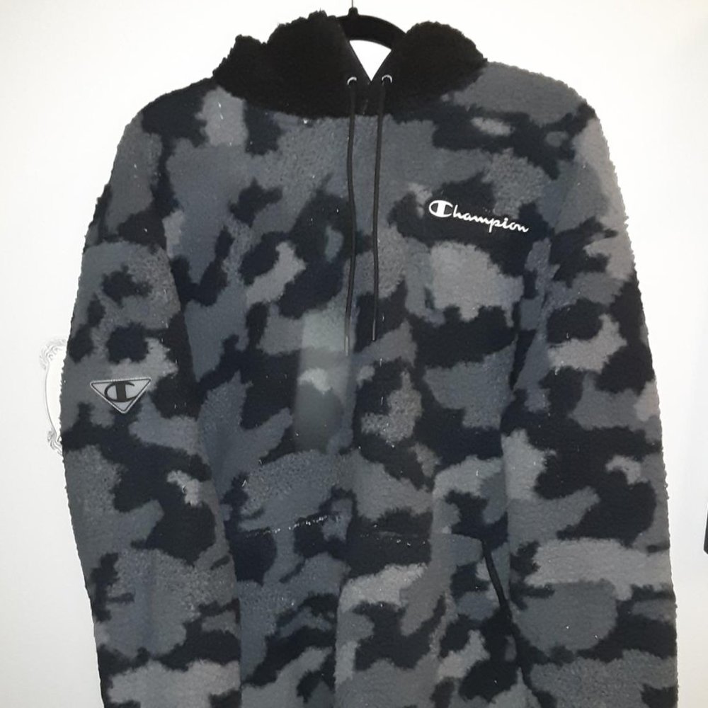 Champion Men's Sherpa Cozy Hoodie Black/Grey/Dark Grey Size XL
